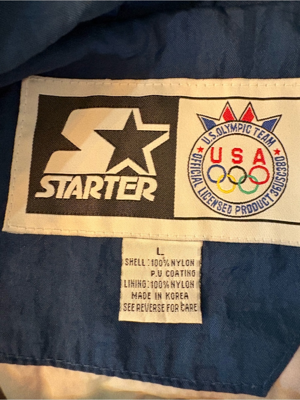 Starter Windbreaker Jacket Mens Large Blue USA Olympic Eagle Vintage 90s - Picture 7 of 9